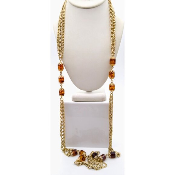 Sarah Coventry Wild Honey Necklace, Vintage Gold Tone Eloxal Chain Multi Strand - Picture 1 of 5